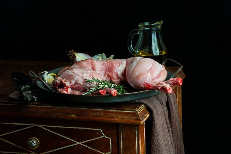 Fresh,Raw,Rabbit.,Hare,On,The,Old,Wooden,Table,,Dark