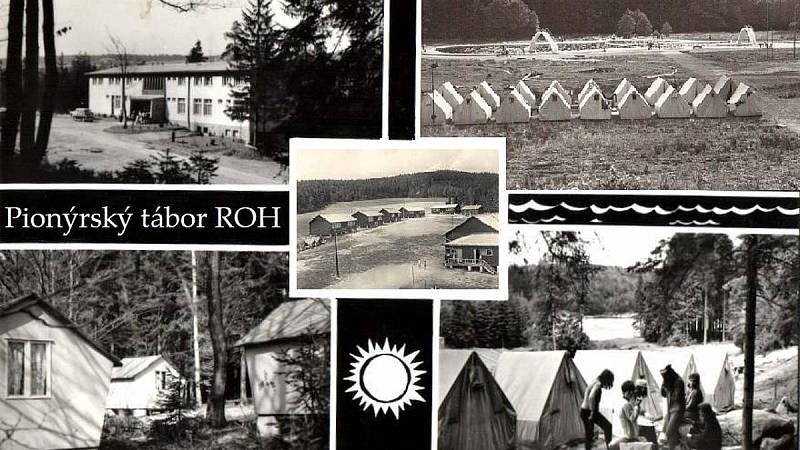 retro pohlednice s fotkami pionýrského tábora