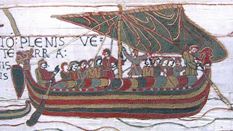 Tapisérie vyobrazení vikingské lodi