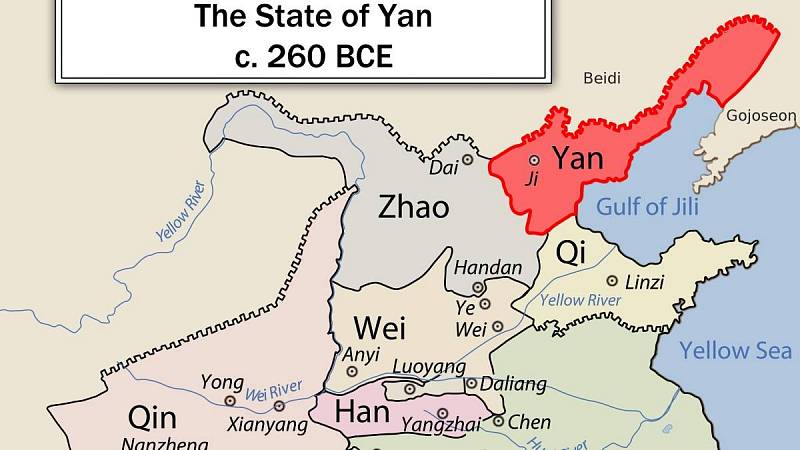 Historická mapa zobrazující město Yan