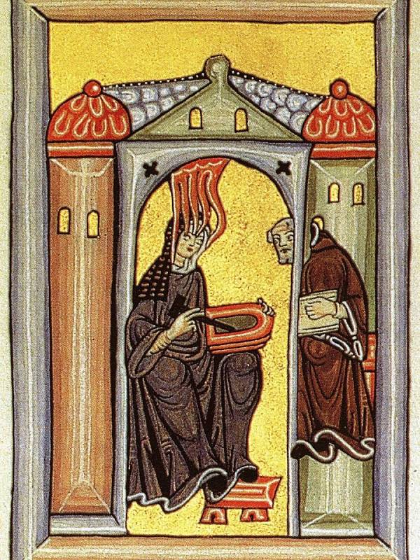 Hildegarda dostává božskou inspiraci a předává ji svému písaři