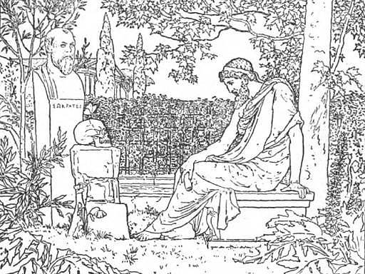 Platón s lebkou a Sokratovým hrobem