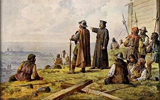 Josef Mathauser - Jan Žižka s knězem Václavem Korandou roku 1420 hledí z Vítkova na Prahu.