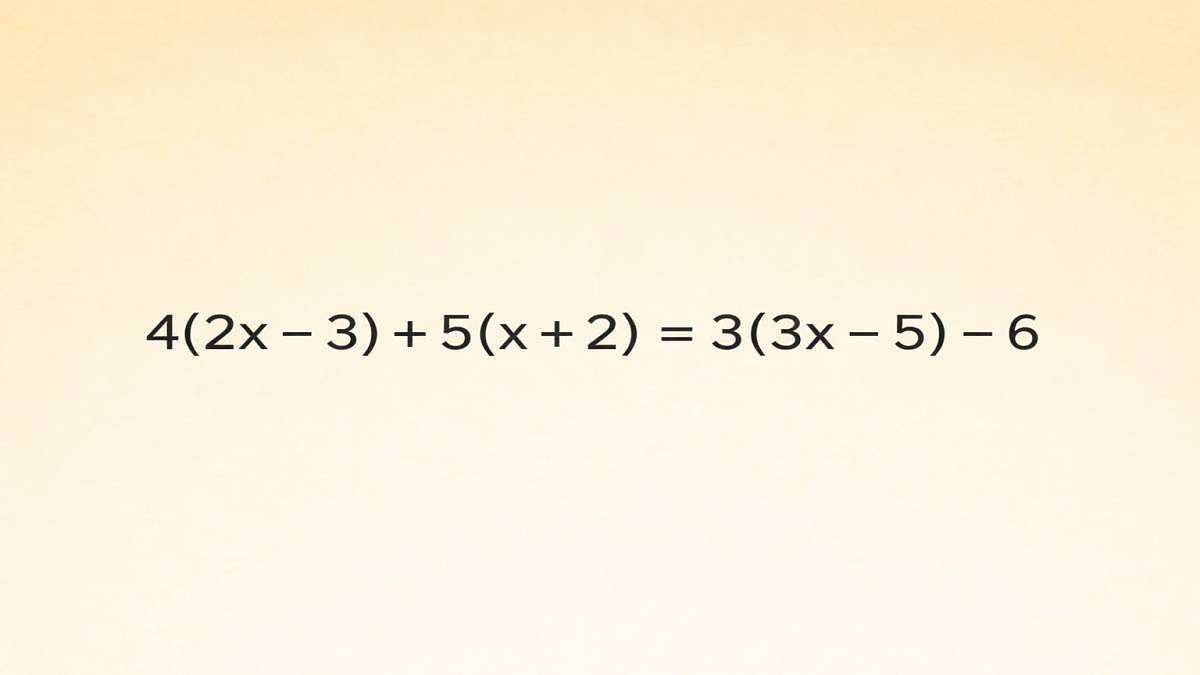 Tři závorky, jeden správný výsledek: Vyřešte 4(2x − 3) + 5(x + 2) = 3(3x − 5) − 6?