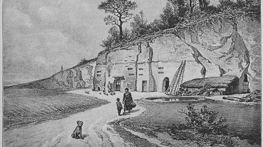 Stolová hora Vidoule v Praze. Pohřbívaly se tam oběti moru a chudí bydleli ve zdejších jeskyních