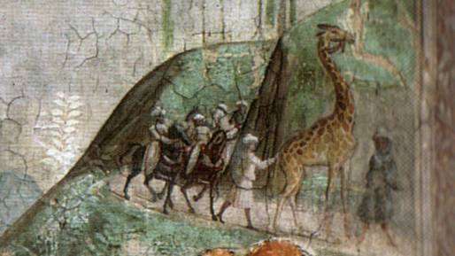 Julius Caesar přivezl do Evropy zvíře, ze kterého byli Římané paf. „Velbloudo-leopard“ byl za císaře Commoda trhán gladiátory
