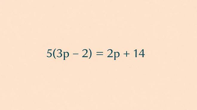 Jednoduchá rovnice s neznámou p: 5(3p - 2) = 2p + 14 Zvládnete ji do minuty?